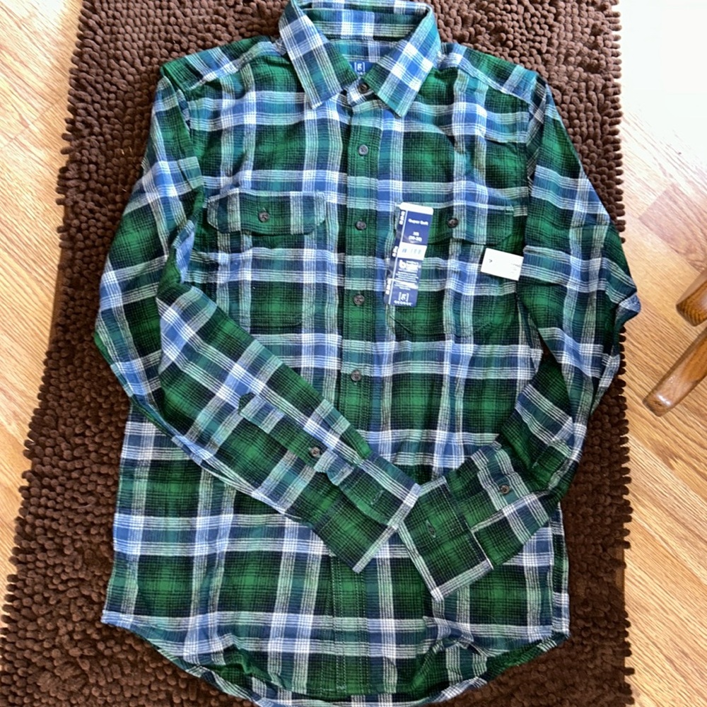 NWT XS Flannel Blue and Green